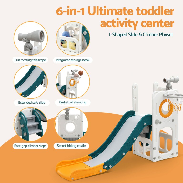 6-in-1 toddler slide and climber playset