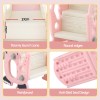 Pink toddler slide with safety features close-up