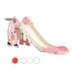 Pink dinosaur-themed kids slide with mini hoop