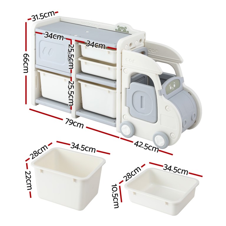 keezi toy storage organizer with 4 storage bins and cabinet, bookcase kids toys box, toy storage for kids room, playroom, bedroom, nursery, car shaped Kids car-shaped toy storage organiser with dimensions