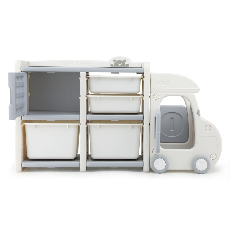 keezi toy storage organizer with 4 storage bins and cabinet, bookcase kids toys box, toy storage for kids room, playroom, bedroom, nursery, car shaped Children’s truck-shaped storage unit with pull-out bins