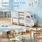 keezi toy storage organizer with 4 storage bins and cabinet, bookcase kids toys box, toy storage for kids room, playroom, bedroom, nursery, car shaped Before and after kids playroom organisation