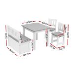 Children’s table, chairs and bench with dimensions