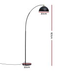 Black arched floor lamp with dimensions labelled