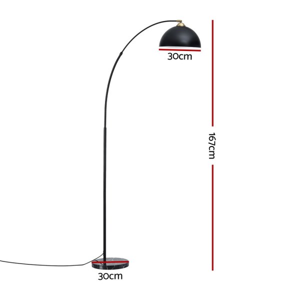 Black arched floor lamp with dimensions labelled