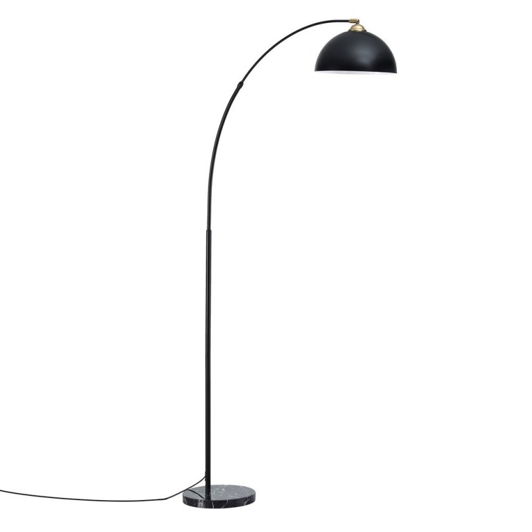 Black arched floor lamp with marble base