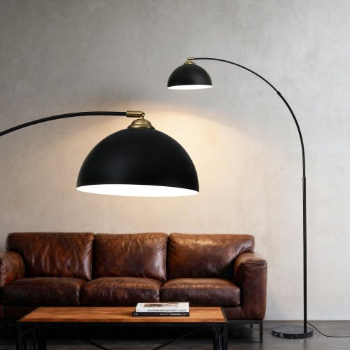 lamp floor arc bk 202509251544 06.jpg Modern black floor lamps over leather sofa