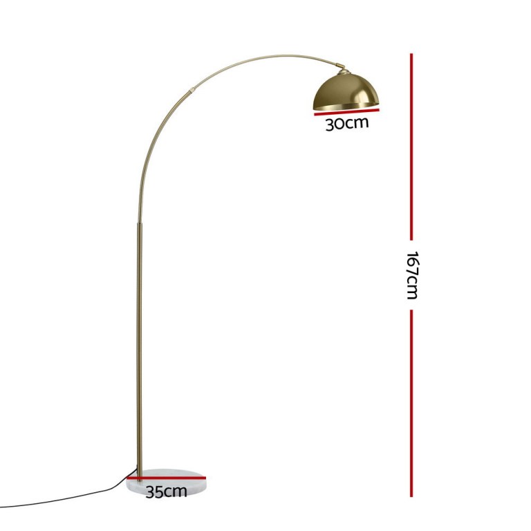 artiss modern arched floor lamp gold brass standing heavy duty marble base for living room bedroom Brass arched floor lamp with dimensions shown