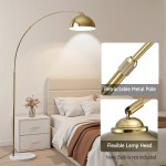 artiss modern arched floor lamp gold brass standing heavy duty marble base for living room bedroom Gold arched floor lamp beside modern bed