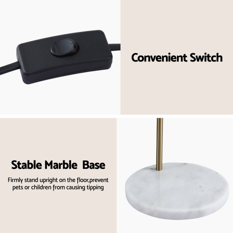 artiss modern arched floor lamp gold brass standing heavy duty marble base for living room bedroom Inline cord switch and marble lamp base