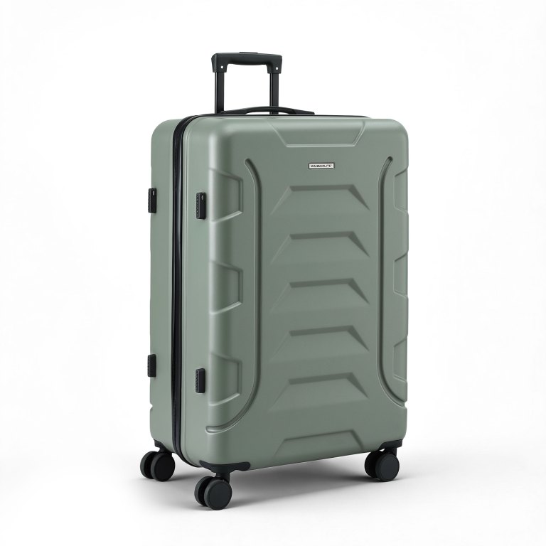 Sage green hard-shell suitcase with spinner wheels