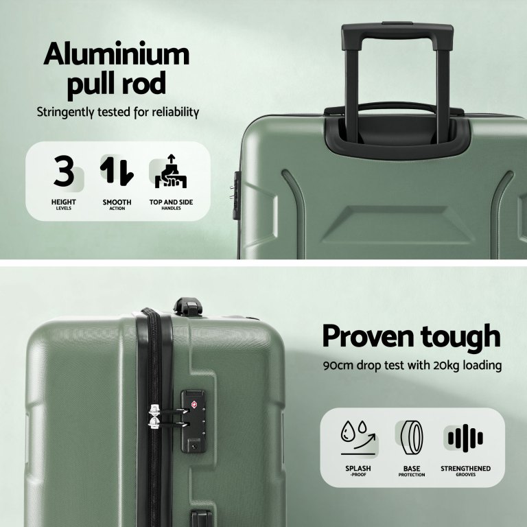 Green hard-shell suitcase with aluminium pull handle