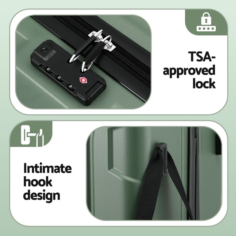 Green suitcase with TSA-approved combination lock