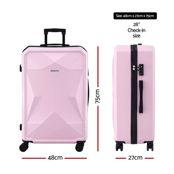 Pink 28-inch hard-shell check-in suitcase dimensions