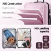 Pink ABS hard-shell suitcase with layered construction diagram