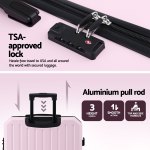 wanderlite 28 luggage suitcase trolley travel lightweight tsa hardshell pink" Pink suitcase with TSA-approved combination lock