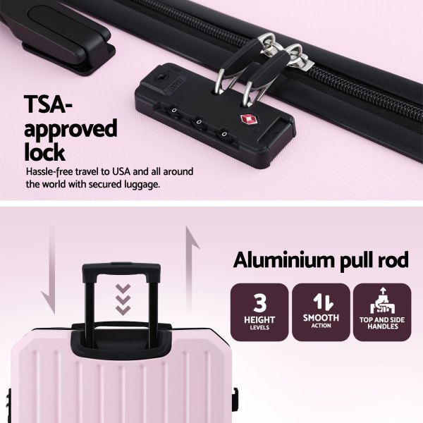 Pink suitcase with TSA-approved combination lock