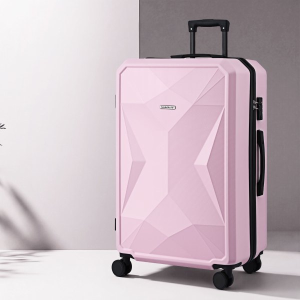 Pink hard-shell suitcase with spinner wheels