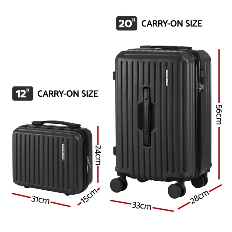 Black 12 and 20 inch carry-on suitcases