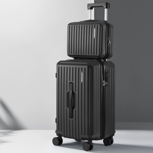 Black hard-shell suitcases with wheels and handle