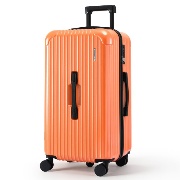 lug abs truk 28 or 202603121826 00.jpg Bright orange hard-shell suitcase with spinner wheels