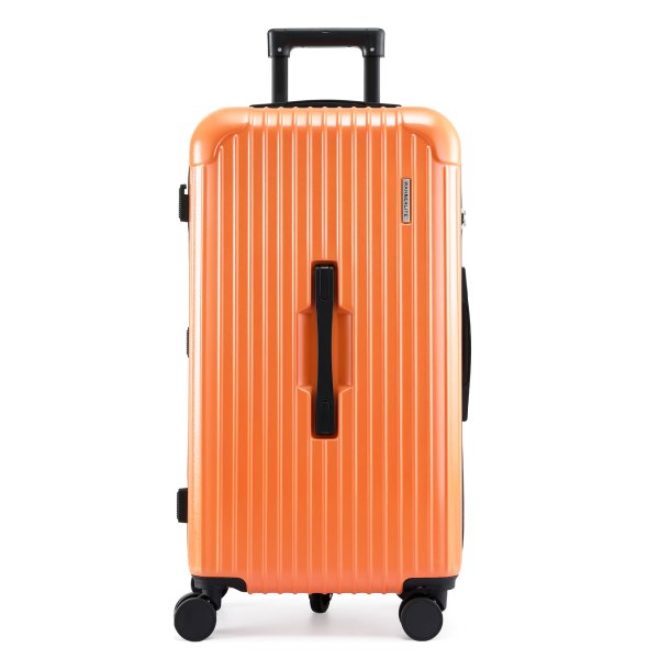wanderlite 28 trunk luggage suitcase travel 5 wheels type c port tsa orange" Orange hard-shell suitcase with spinner wheels