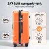 wanderlite 28 trunk luggage suitcase travel 5 wheels type c port tsa orange" Orange suitcase with 3/7 split compartment design