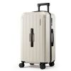 Beige hard-shell carry-on suitcase with spinner wheels