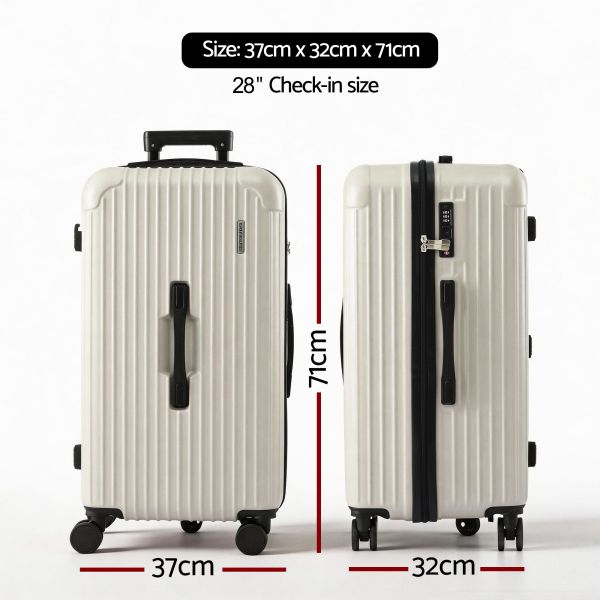 28-inch check-in hard shell suitcase dimensions shown