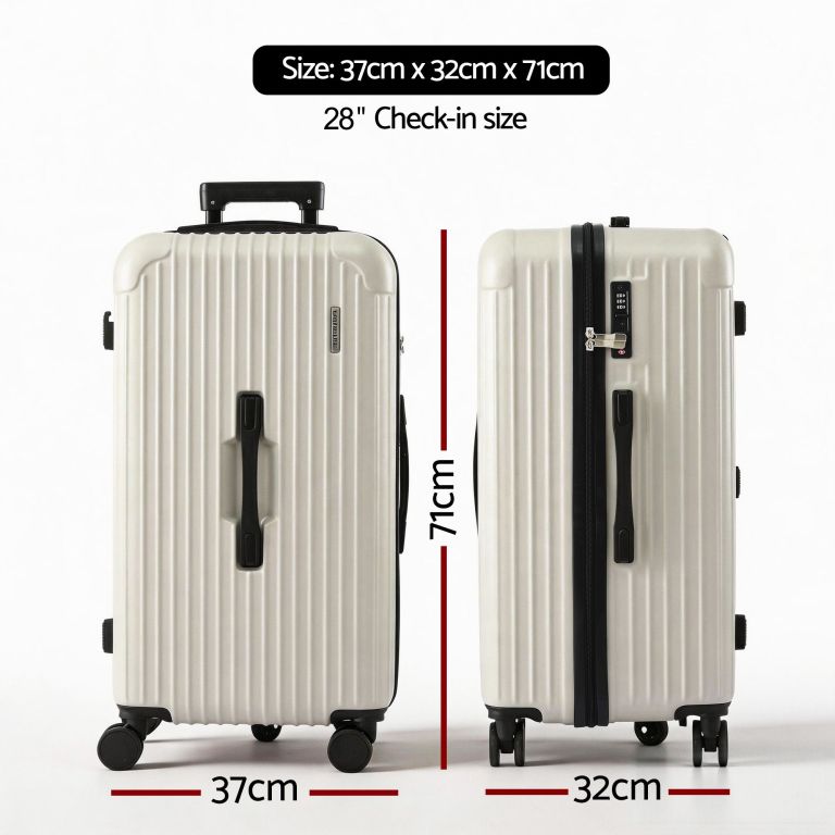 28-inch check-in hard shell suitcase dimensions shown