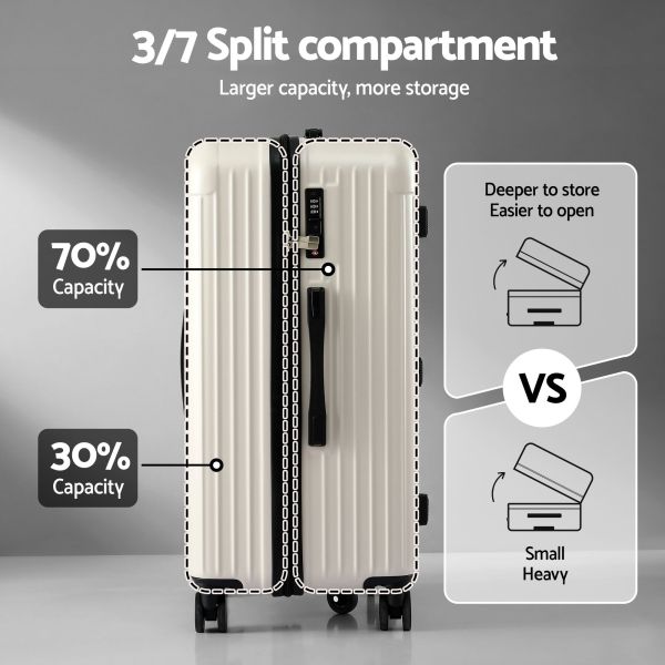 Suitcase with 3/7 split compartment design