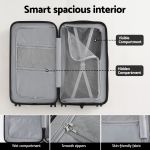 Open suitcase with multiple organised interior compartments