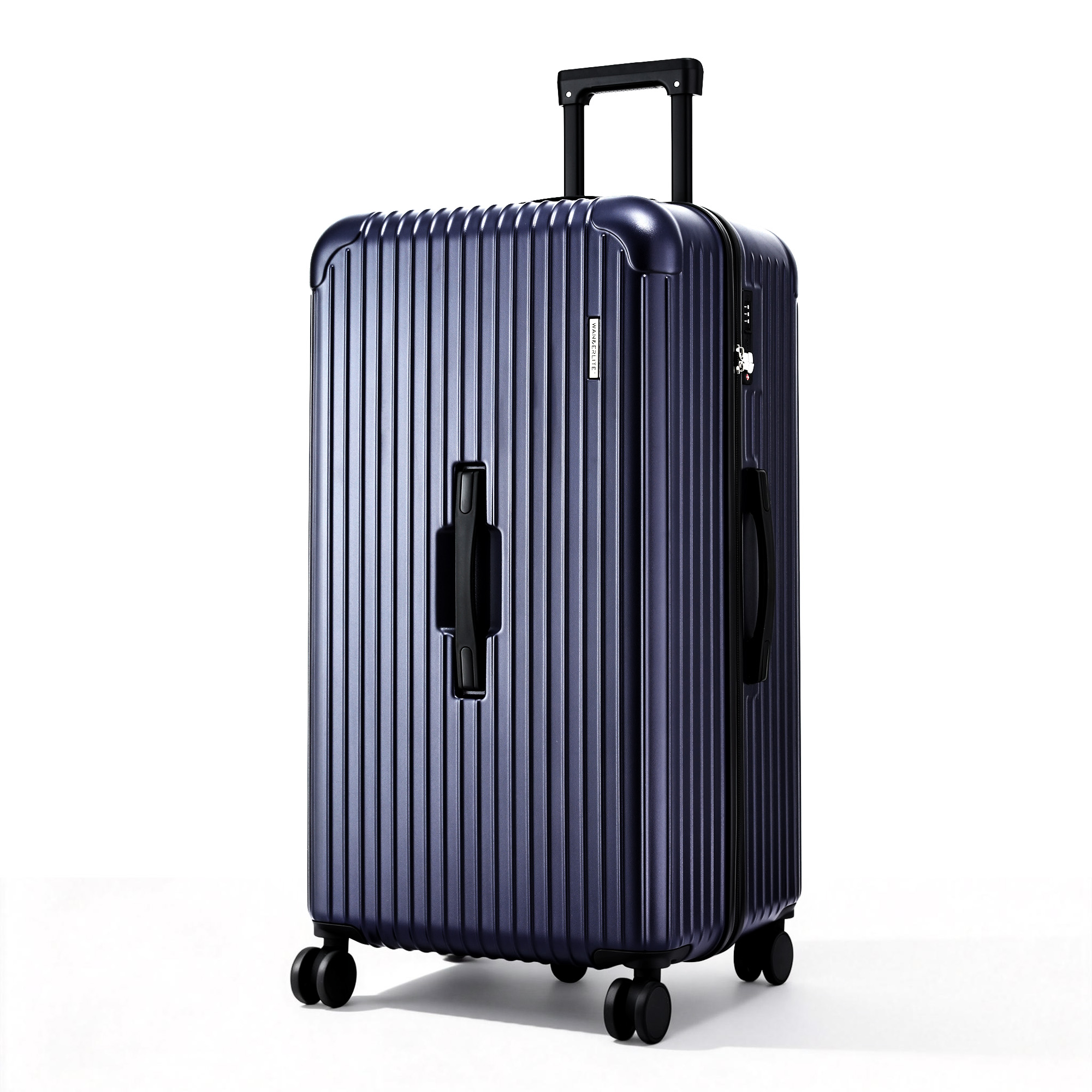 Navy hard-shell suitcase with spinner wheels
