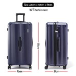 wanderlite 32 trunk luggage suitcase travel tsa type c 5 wheels deep indigo" 32-inch navy hard-shell check-in suitcase dimensions