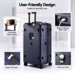 wanderlite 32 trunk luggage suitcase travel tsa type c 5 wheels deep indigo" Navy suitcase with USB port and phone holder