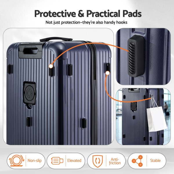 Hard-shell suitcase with protective side hook pads