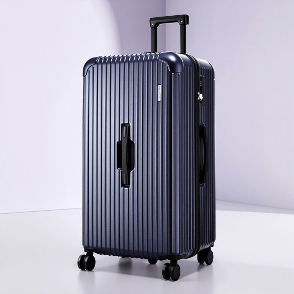 Dark blue hard-shell suitcase with spinner wheels