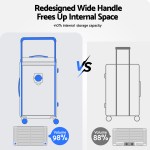 Suitcase handle redesign comparison showing increased storage capacity