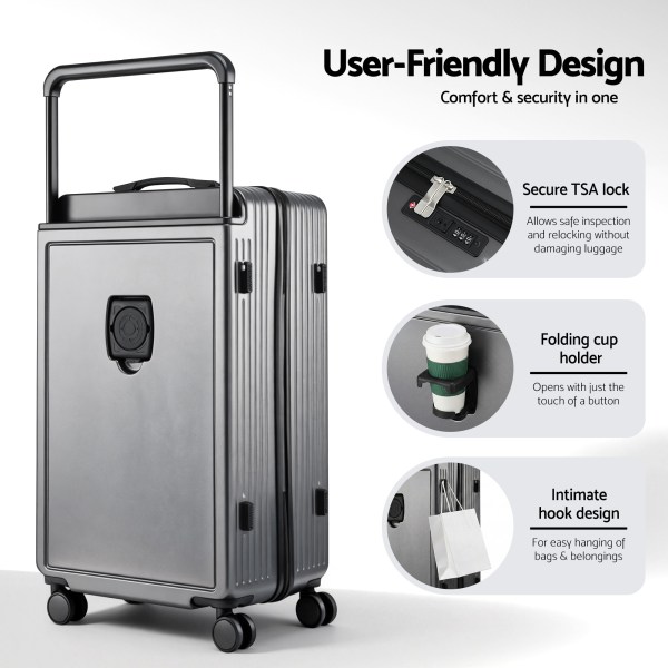 wanderlite 28 wide handle luggage suitcase travel tsa lock anthracite grey" Grey hard-shell suitcase with TSA lock features