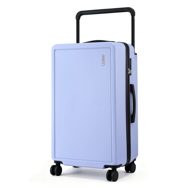 Light lavender hard-shell suitcase with spinner wheels