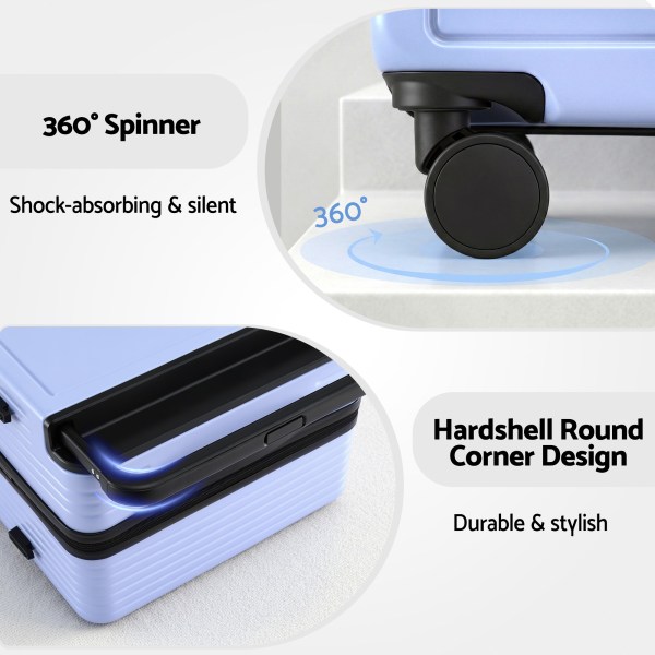 wanderlite 28 wide handle luggage suitcase travel tsa lock light blue" Hardshell suitcase with 360-degree spinner wheels