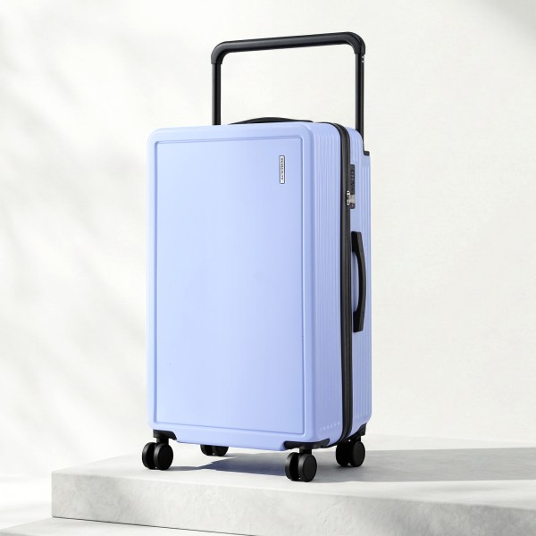 wanderlite 28 wide handle luggage suitcase travel tsa lock light blue" Light lavender hard-shell suitcase with spinner wheels