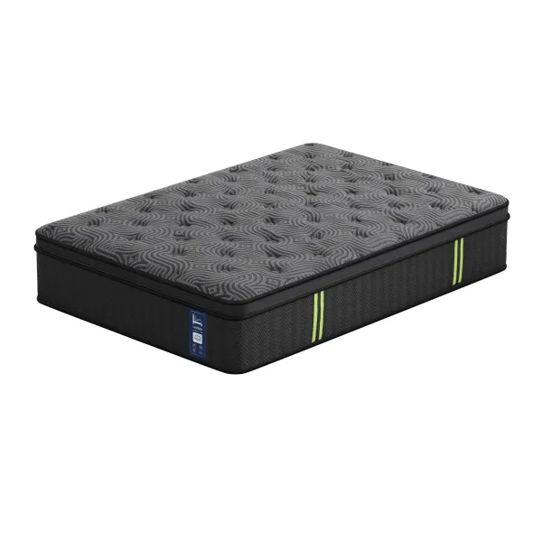 levitex king single mattress 34 cm 5 zone pressure relief pocket spring with reinforced edge support & breathable gel memory foam hybrid mattress Grey patterned mattress with black sides and green accents