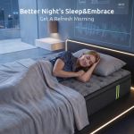 levitex king single mattress 34 cm 5 zone pressure relief pocket spring with reinforced edge support & breathable gel memory foam hybrid mattress Woman sleeping on modern smart bed with display