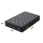 Grey patterned single mattress with dimensions labelled
