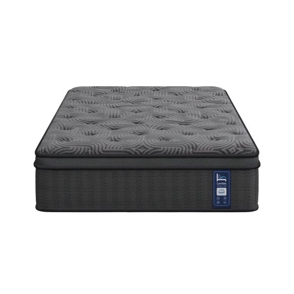 levitex single mattress 34 cm 5 zone pressure relief pocket spring with reinforced edge support & breathable gel memory foam hybrid mattress Grey patterned mattress on dark base