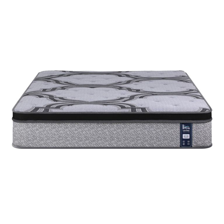 levitex king mattress 34 cm 5 zone pocket spring with latex & memory foam or extra lumbar & shoulder support Grey patterned Levitatex mattress on white background