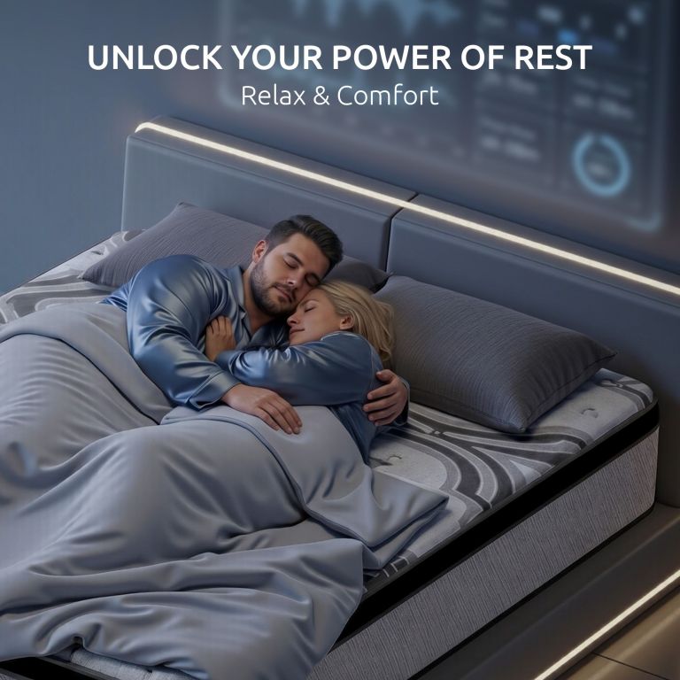 levitex king mattress 34 cm 5 zone pocket spring with latex & memory foam or extra lumbar & shoulder support Couple sleeping peacefully in modern bedroom