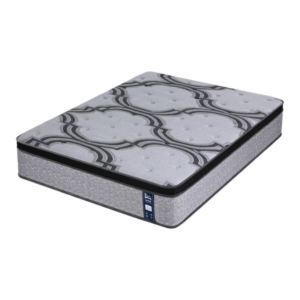 levitex queen mattress 34 cm 5 zone pocket spring with latex & memory foam or extra lumbar & shoulder support Grey patterned mattress on white background