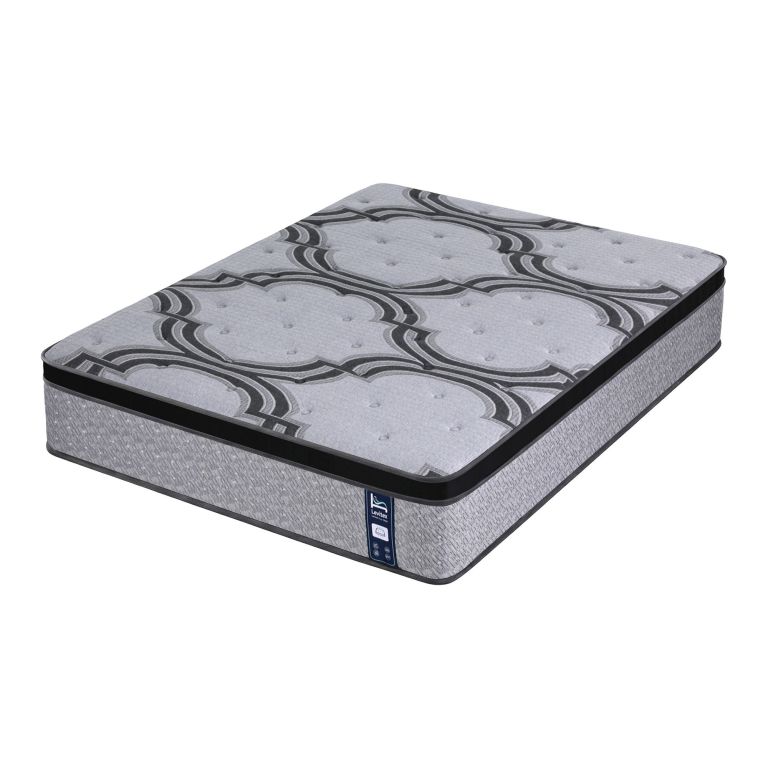 levitex queen mattress 34 cm 5 zone pocket spring with latex & memory foam or extra lumbar & shoulder support Grey patterned mattress on white background
